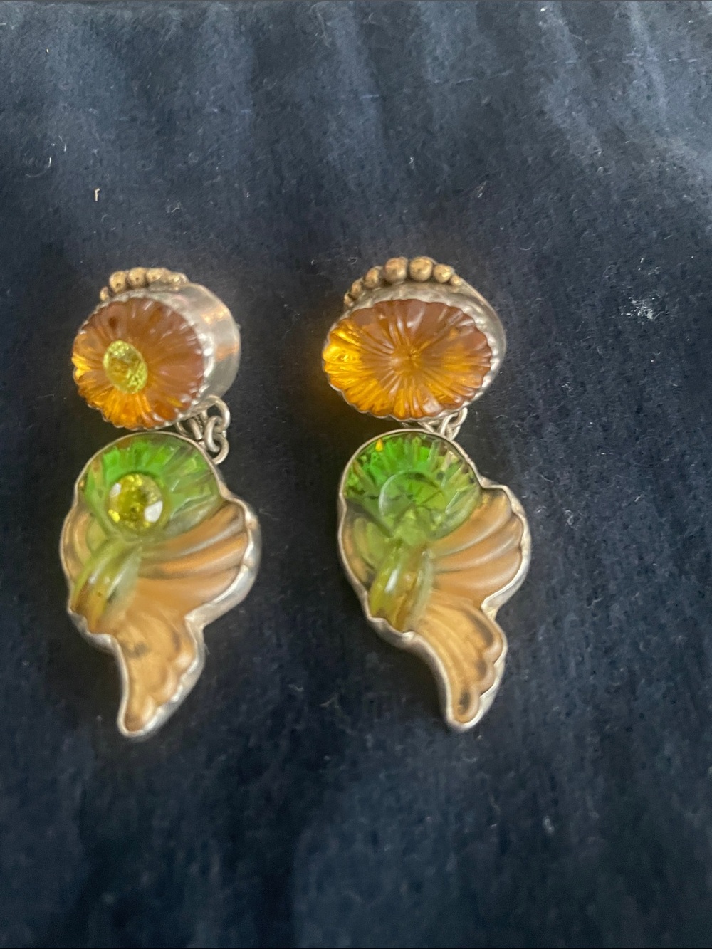 Vintage-Style Green and Amber Drop Earrings